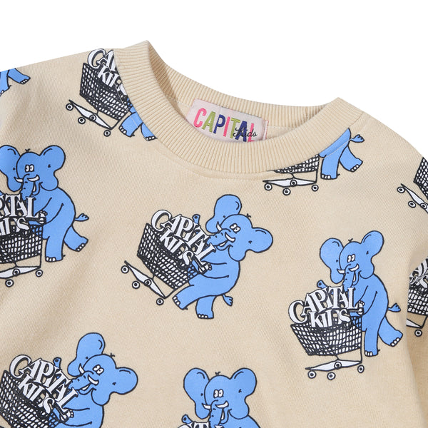 Elephant All Over Print - Cream